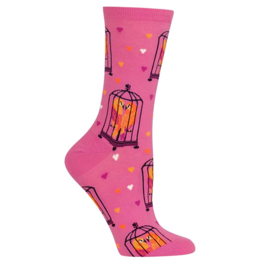 Hot Sox Pink Socks Love Birds with Birdcage & Heart Design Novelty NEW
